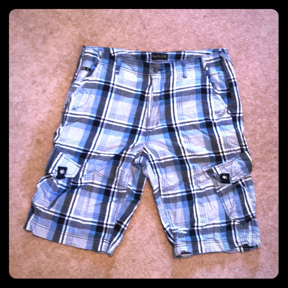 Black, white, blue and gray men’s cargo shorts